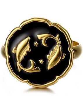 Pisces Astrology Constellation Open Ring Horoscope Zodiac Sign 18K Gold Plated